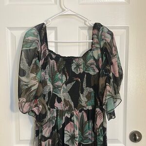 Floral Sheer Puff Sleeve Dress